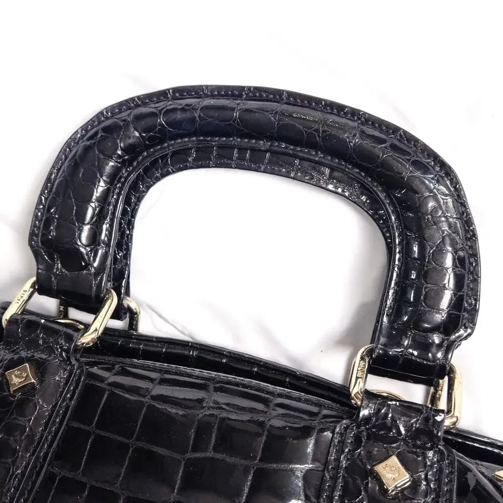 MCM Harlequin Satchel Bag Black Leather Y2K Maximalist Collector